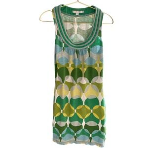 Boden Sleeveless Tank Dress Green Blue Geometric Print Casual‎ US 2